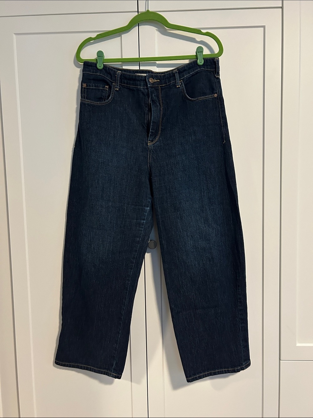 Anthropologie Pilcro Wide Leg High Rise Cropped Denim Jeans Dark Blue Size 32